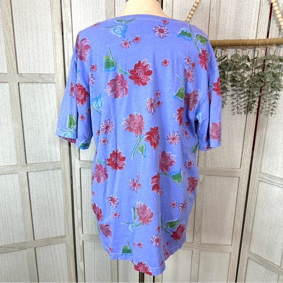 Fresh Produce Top Periwinkle Floral Short Sleeve Flowers Boho T Shirt Size XL - Picture 3 of 5